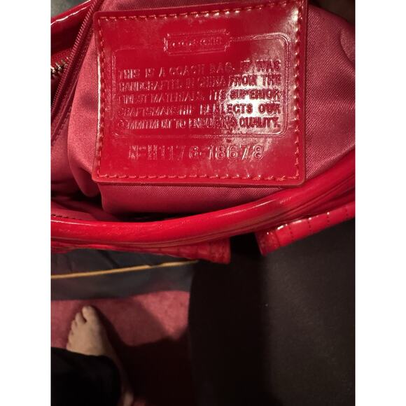 Coach Poppy Red Liquid Gloss Patent Leather Quilted Handbag - Picture 4 of 7